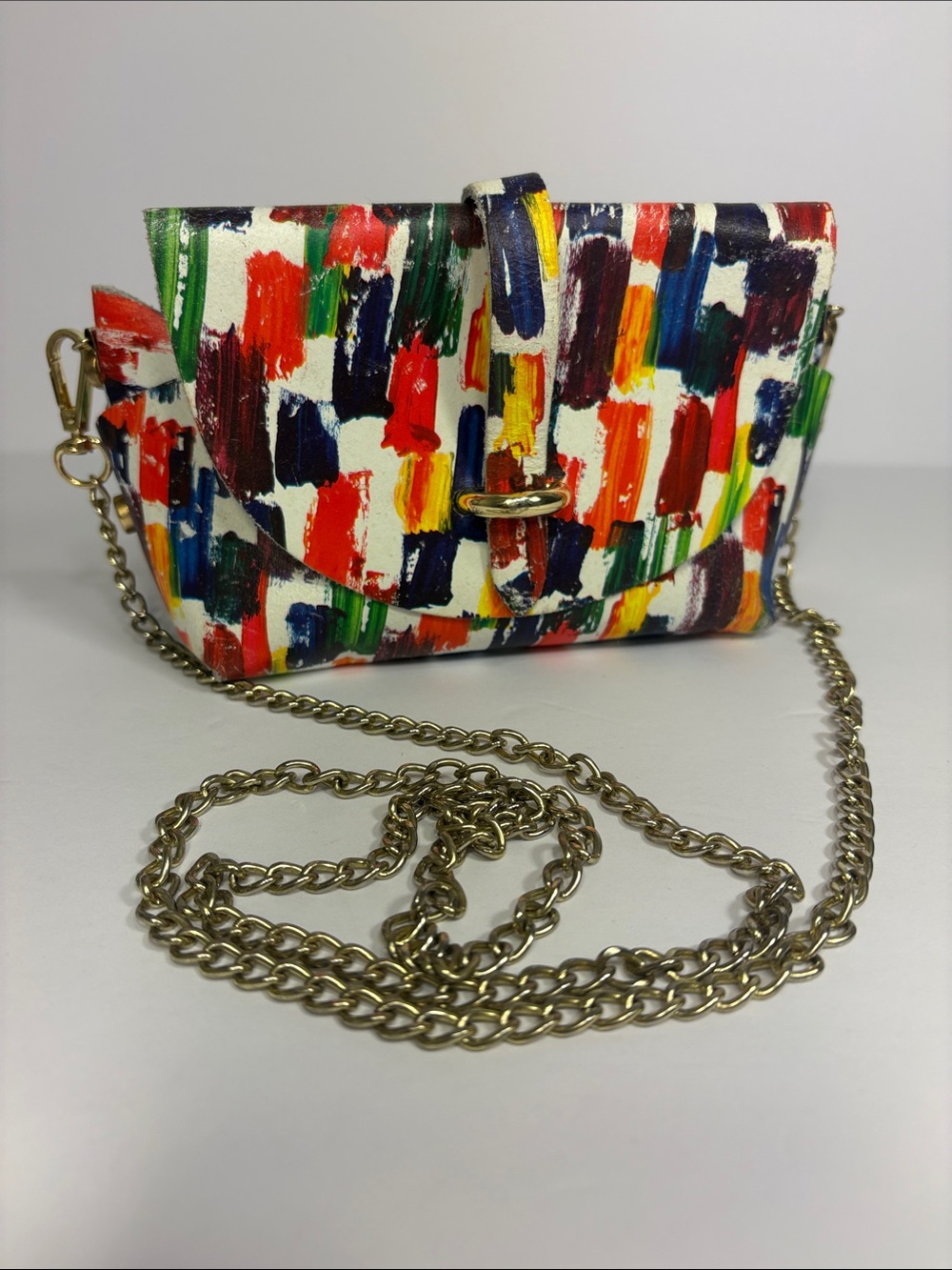 Sofia Cardoni - Italian Leather Brushstroke Mini Crossbody Bag w/ Gold Chain